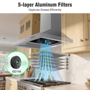 FIREGAS Wall Mount Range Hood 30 inch with Ducted/Ductless Convertible, 450 CFM Stainless Steel Chimney-Style Kitchen Hood, Over Stove Vent Hood with 3 Speed Fan, LED Light
