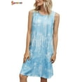 thumbnail image 4 of Spencer Women's Sleeveless Tie Dye Sundress Crew Neck Summer Casual T-Shirt Dresses, 4 of 7