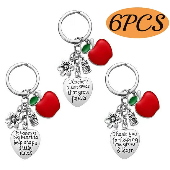 Teacher Appreciation Gifts Teacher Keychain Thank You Gifts for Women - Perfect Christmas and Valentine S Day Gifts for Teachers Apple 6Pcs