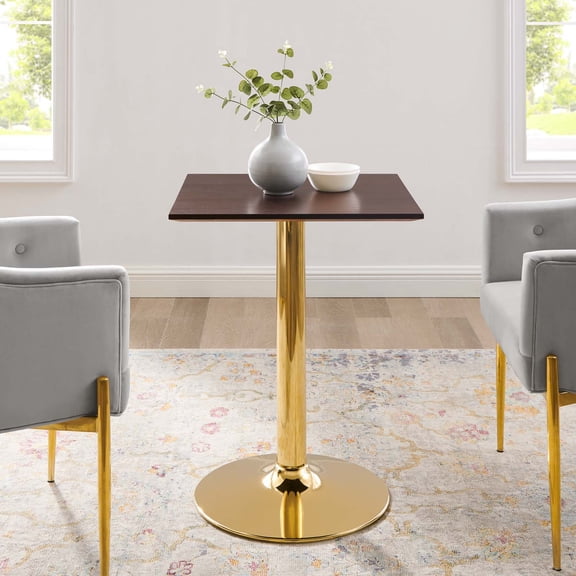 Modway Verne 24" Square Dining Table in Gold Cherry Walnut