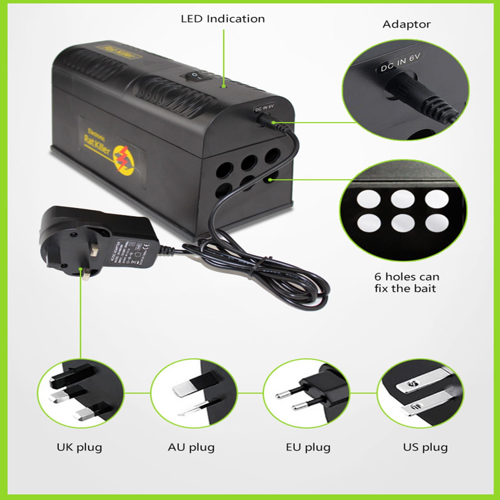 AC 110-240V 50-60Hz High Quality Electrocute Electronic Rat Trap Mice Mouse  Rodent Killer Electric Shock EU Plug Adapter High Voltage
