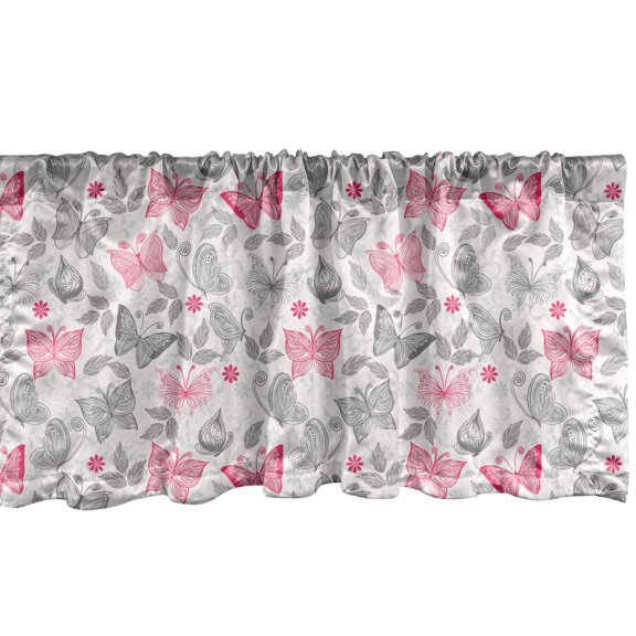 Ambesonne Butterfly Window Valance, Abstract Nature Depiction, 54" X 18", Grey Pink White