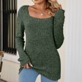 thumbnail image 4 of IROINNID Ladies Long Sleeve T Shirts Winter Square Neck Tops Solid Regular Blouse,Army Green, 4 of 5