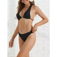 thumbnail image 2 of DARING DIVA Women's Halter Ribbed Lace Up Bikini Sets X-Small Black, 2 of 6