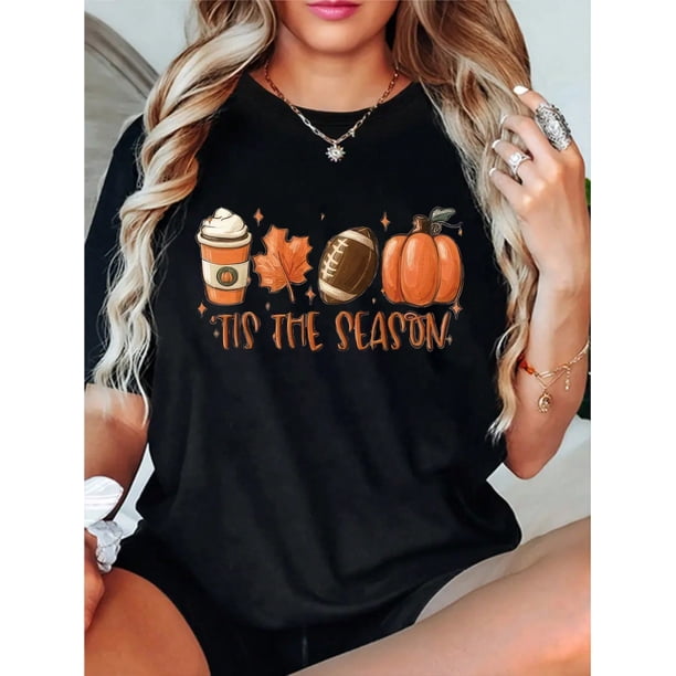 Women T-Shirt Halloween Pumpkin Thanks Giving Family Funny Turkey Graphic Casual autumn Tee Tops Women's T Shirt