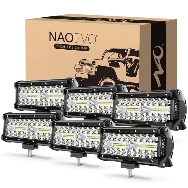 Barra de luces LED NAOEVO de 7 pulgadas, 720 W, 72 000 lm, todoterreno, barco