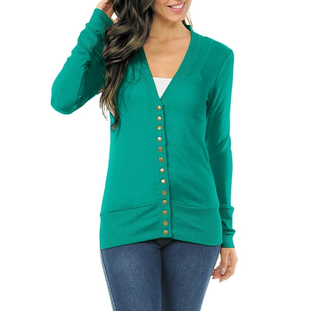 ClothingAve. - Long Sleeve Snap Button Sweater Cardigan w/ Ribbed ...