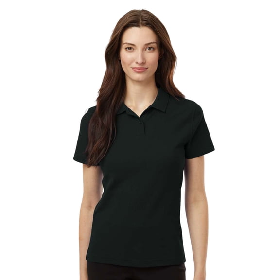 AllPro Women's Pique Polo Shirts 65 Poly/35 Cotton Standard fit Plain Tee Short Sleeve Golf Polo Shirt (Black, M)