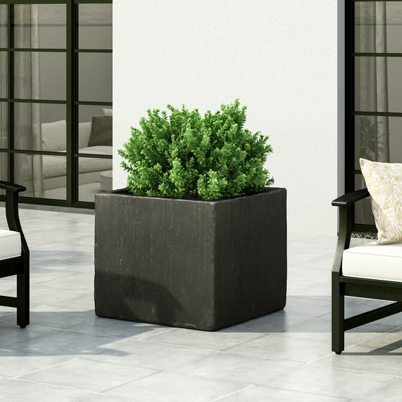 LifeSky Modern Square Planter Box for Patio: 40% Lighter Than Stone - Durable Lightweight Concrete Outdoor Planter for Backyard & Balcony - Black 21.5 Inch Garden Container