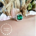 thumbnail image 3 of Cushion cut halo emerald ring, emerald engagement ring, cluster ring,, 3 of 4