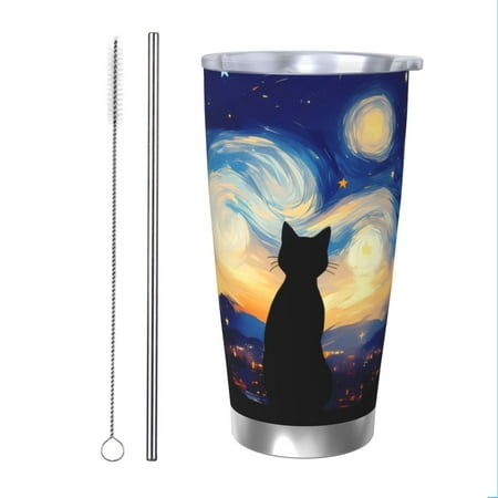

Bingfone Cat Under Starry Skies for 20 Oz Stainless Steel Travel Mug Double Wall Water Coffee Cup for Home Office Outdoor Works Great for Ice Drinks and Hot Beverage-Straw Two-piece Set