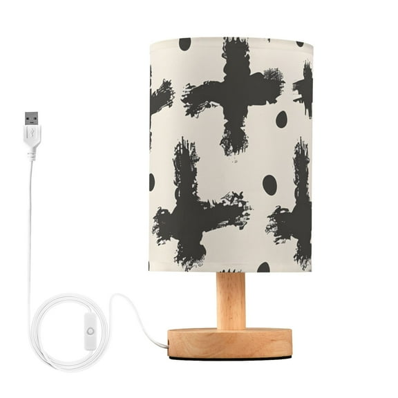 Cross Black Table Lamp USB Bedside Desk Nightstand Lamp Printed Gifts Small Lamp Wood Base for Bedroom Living Room Kids Room College Dorm