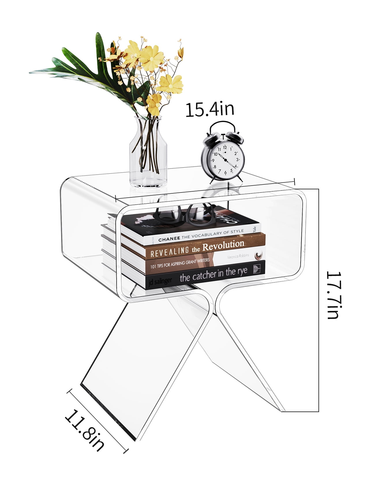 Solaround Acrylic Side Table Nightstand, 15.4''L x 11.8''W x 17.7''H, Clear