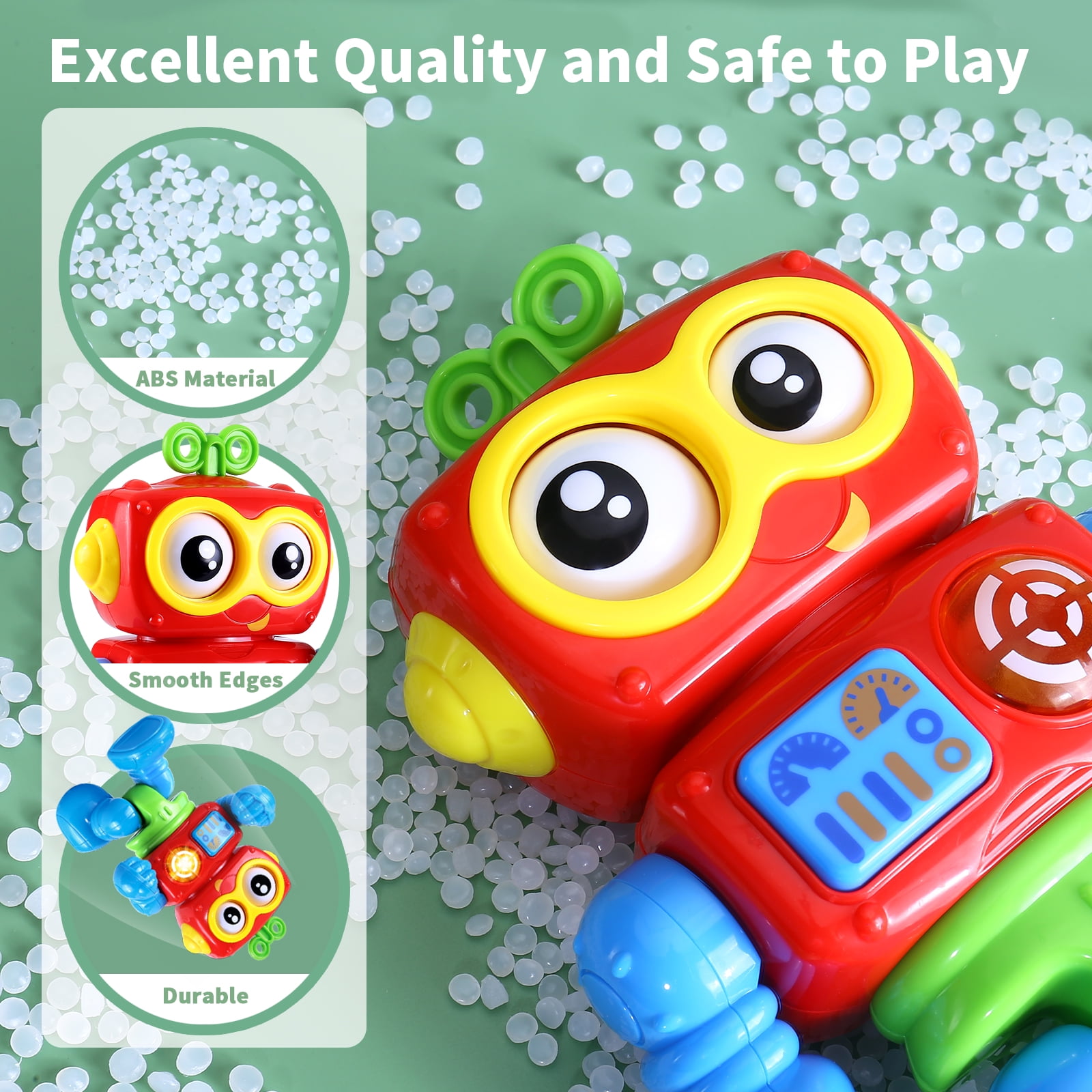 Yerloa Robot Toys for 1 Year Old Boys Girls Birthday Gift, Baby Toys 6-12 Months, Musical Light Up Tummy Time Infant Toys 3-6 12-18 Months, Interactive Sensory Toys for 1-2 Year Old Fine Motor Skills