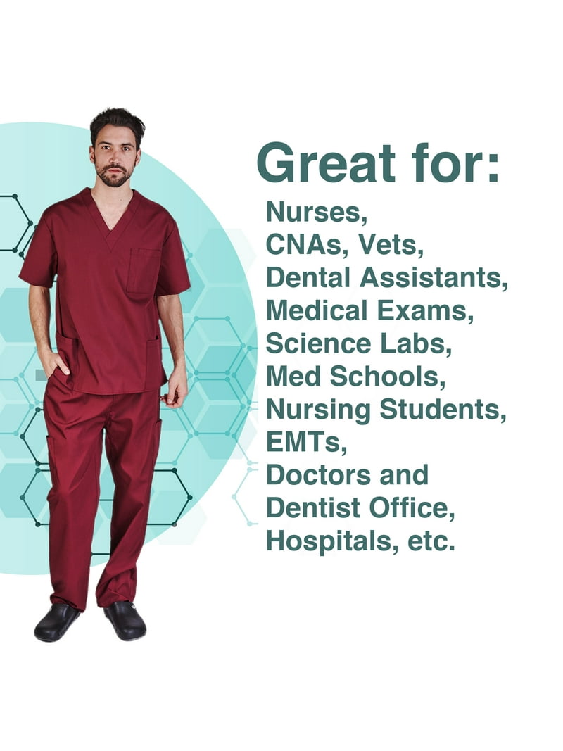 M&M SCRUBS Plus Size Men's Medical Uniform Set, Solid V-Neck Scrub