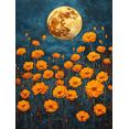 thumbnail image 1 of Qisvanset 12x16 Inch 2D Flat Framed Canvas Art, Moonlit Golden Marigold Rustic Botanical Night Home Wall Decor, 1 of 5