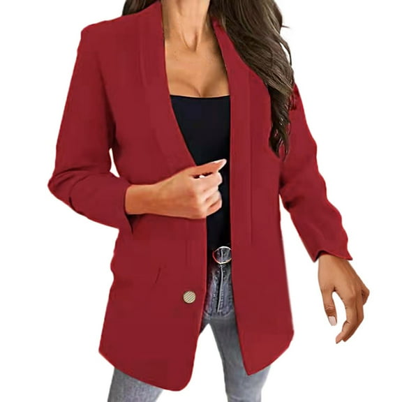 Yindaity Casual Blazers for Women Long Sleeve Suit Coat Regular Fit Work Office Business formal Suit Jackets Ladies Autumn Winter Outwear (Red,2XL)