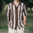thumbnail image 2 of KeShDi Mens Flannel Shirt Men's Spring and Summer Casual Knitted Patchwork Striped Shirt Brown 2X, 2 of 7