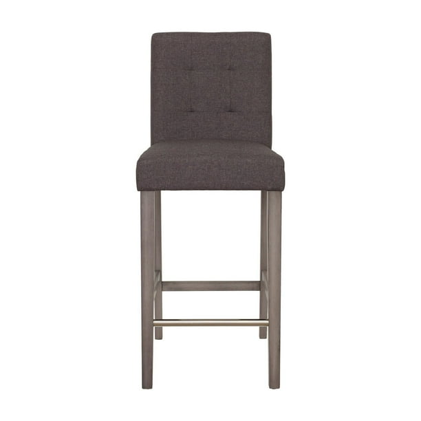 CorLiving Leila Fabric Upholstered Wood Leg Barstools - Bar Height Stool with Tufted Back, Perfect Tall Bar Height Chair for Kitchen or Bar