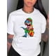 thumbnail image 1 of Camiseta navideña con estampado de dinosaurio para mujer, cuello redondo, manga corta, tejido de punto de algodón con elasticidad media, ideal para todas las estaciones., 1 of 6