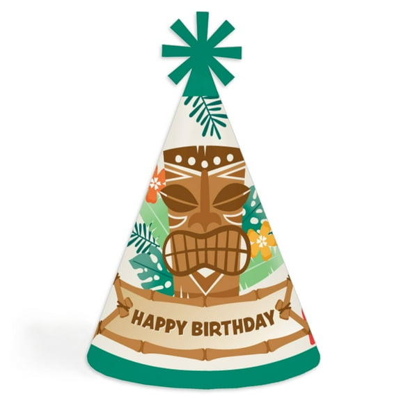 Big Dot of Happiness Tropical Luau - Cone Happy Birthday Party Hats for Kids and Adults - Set of 8 (Standard Size)
