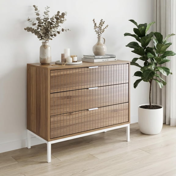 Cómoda Cajonera 3 Cajones Mueble Auxiliar Madera y Metal Organización Recámara Sala Diseño Nórdico