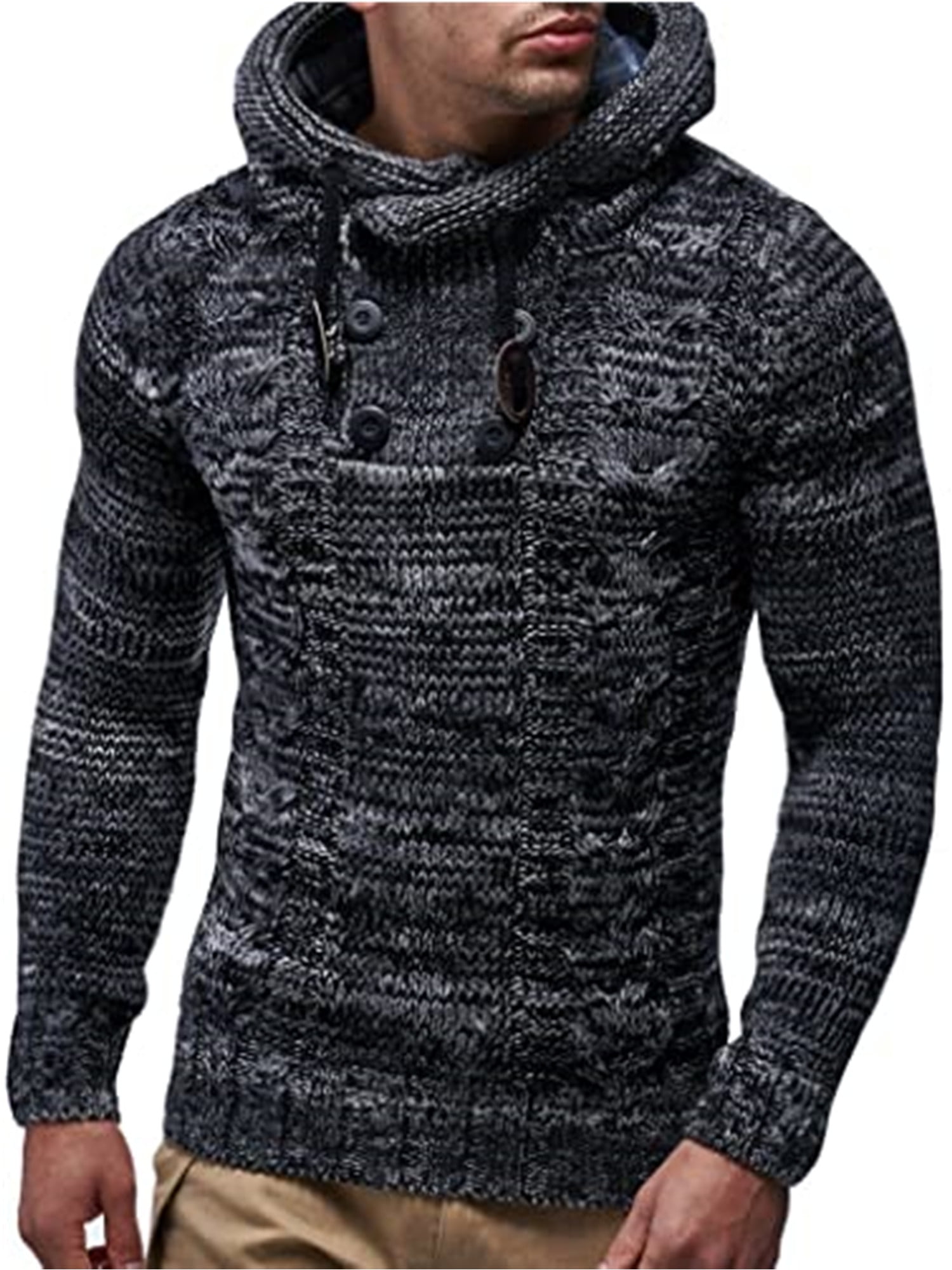 Men Knitted Sweaters Stylish Warm Button Pullover Black White Gray Pullover Knit 