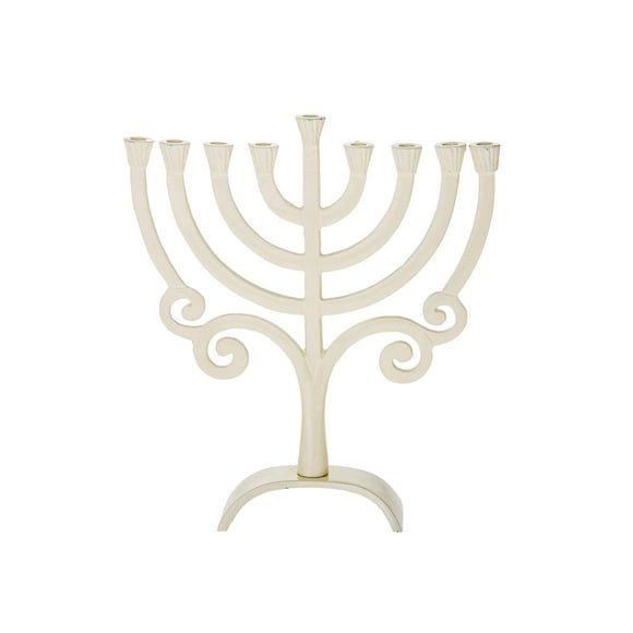 Legacy Judaica Round White Metal Chanukah Menorah – for Standard Hanukah Candles – Rounded Branches Menora Style – 8.5" Tall x 8.5" Wide