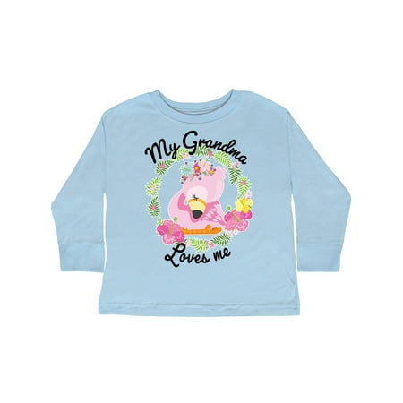 

Inktastic Baby Flamingo My Grandma Loves Me with Flower Wreath Gift Toddler Boy or Toddler Girl Long Sleeve T-Shirt