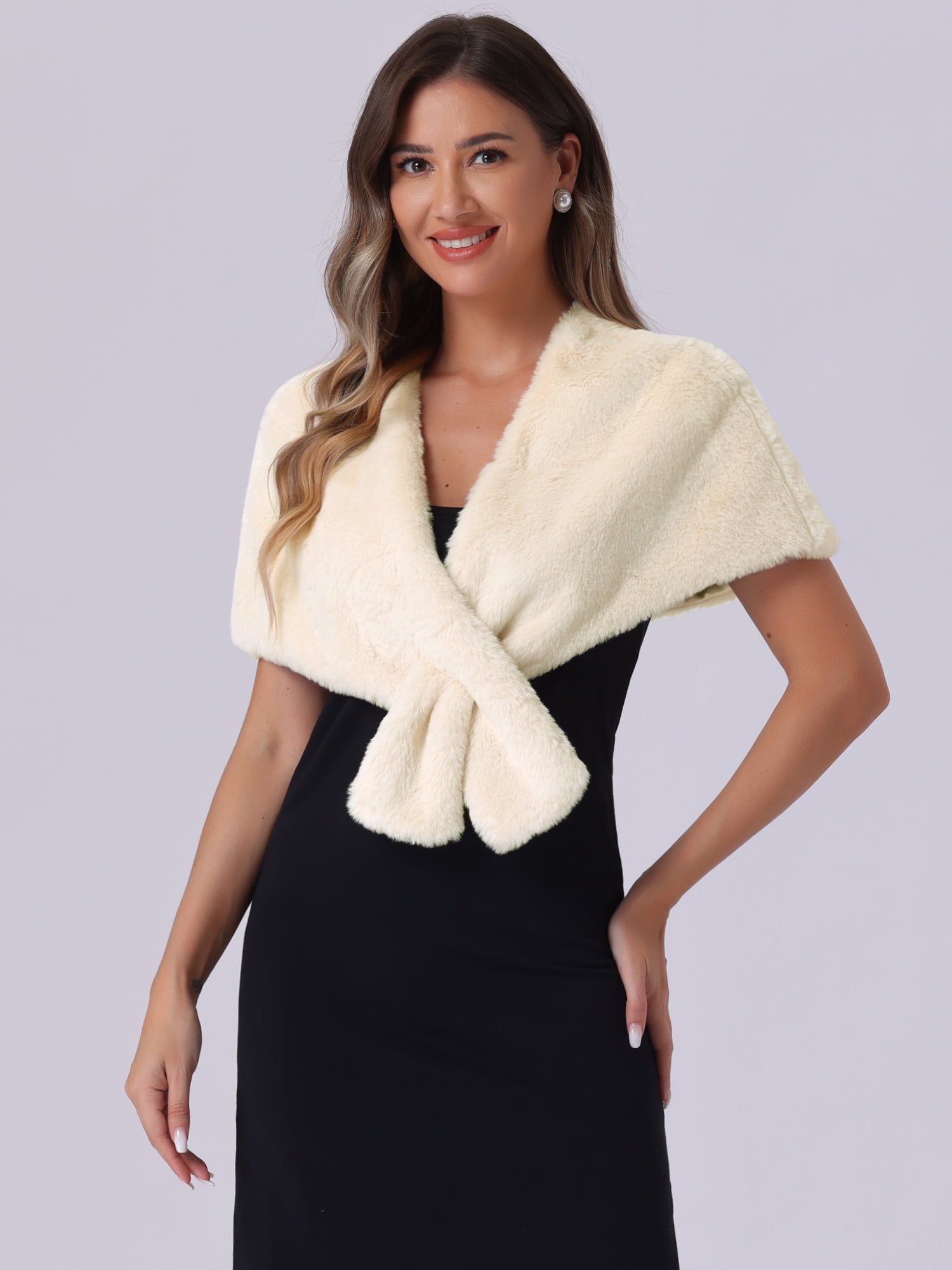 DARING DIVA Women's Faux Fur Shawl Stole Winter Wedding Wrap XL Beige