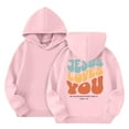 thumbnail image 3 of XADYUY Jesus Loves You Hoodie for Kids Boys Letter Print Christian Long Sleeve Sweatshirt Boys Girls Oversized Pullover Tops Casual Cute Drawstring Sweaters with Pockets,Pink, 3 of 5