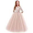 thumbnail image 3 of Robe Longue en Dentelle Florale Vintage pour Filles Manches 3/4 Robe de Soirée de Mariage Robe de Danse Formelle, 3 of 5