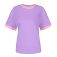 thumbnail image 5 of Lixiuxyad Women's Casual Fashion Loose Pullover Solid Color Matching Color Round Neck Short Sleeved T Shirt Loose Fit,Purple L, 5 of 6