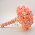 thumbnail image 5 of XmhyTop Ramo de novia redondo con broche brillante, ramo de rosas artificiales para novia, dama de honor, boda (blanco), 5 of 5