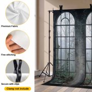 Window Forest Backdrop for Photoshoot, Photography Photo Studio Background Wall Backdrop, Vintage Arched Black Green Back Drop Banner Panel for Portraits Wedding Party Live Streaming Decor 8x6Ft