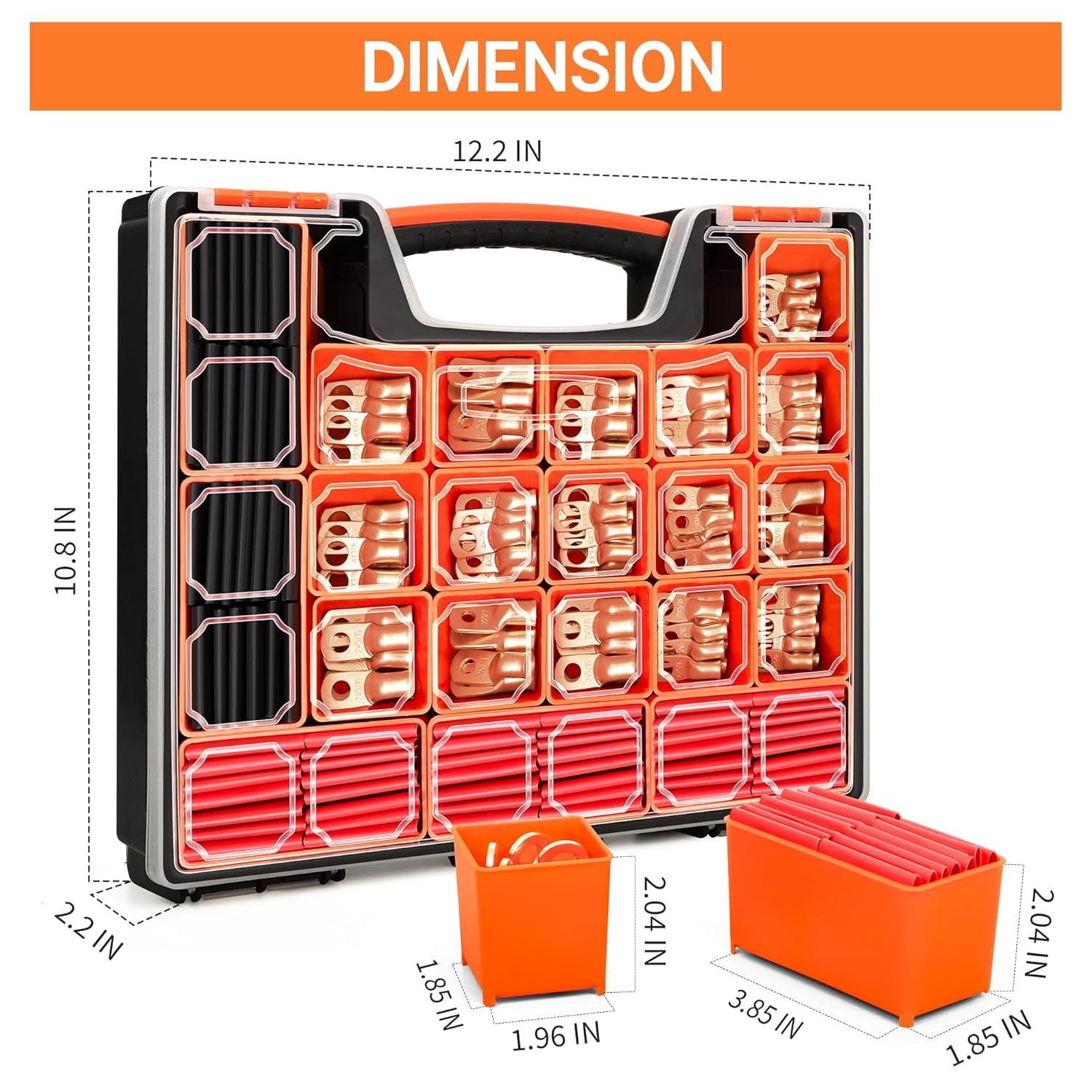 Foluck 220PCS Battery Cable Ends AWG 1 2 4 6 8 1/0 2/0 Gauge, 110PCS Heavy Duty Copper Wire Lugs Kit, Battery Cable Terminal Connectors Assortment with 110PCS 3:1 Heat Shrink Tubing
