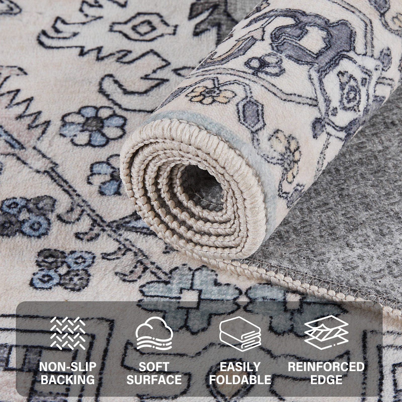 8'x10' Area Rugs for Living Room Washable, Large Vintage Boho Non Slip Rug- Oriental Traditional Farmhouse Carpet for Bedrooms Dining Room, Living Room, Office, Home Decor