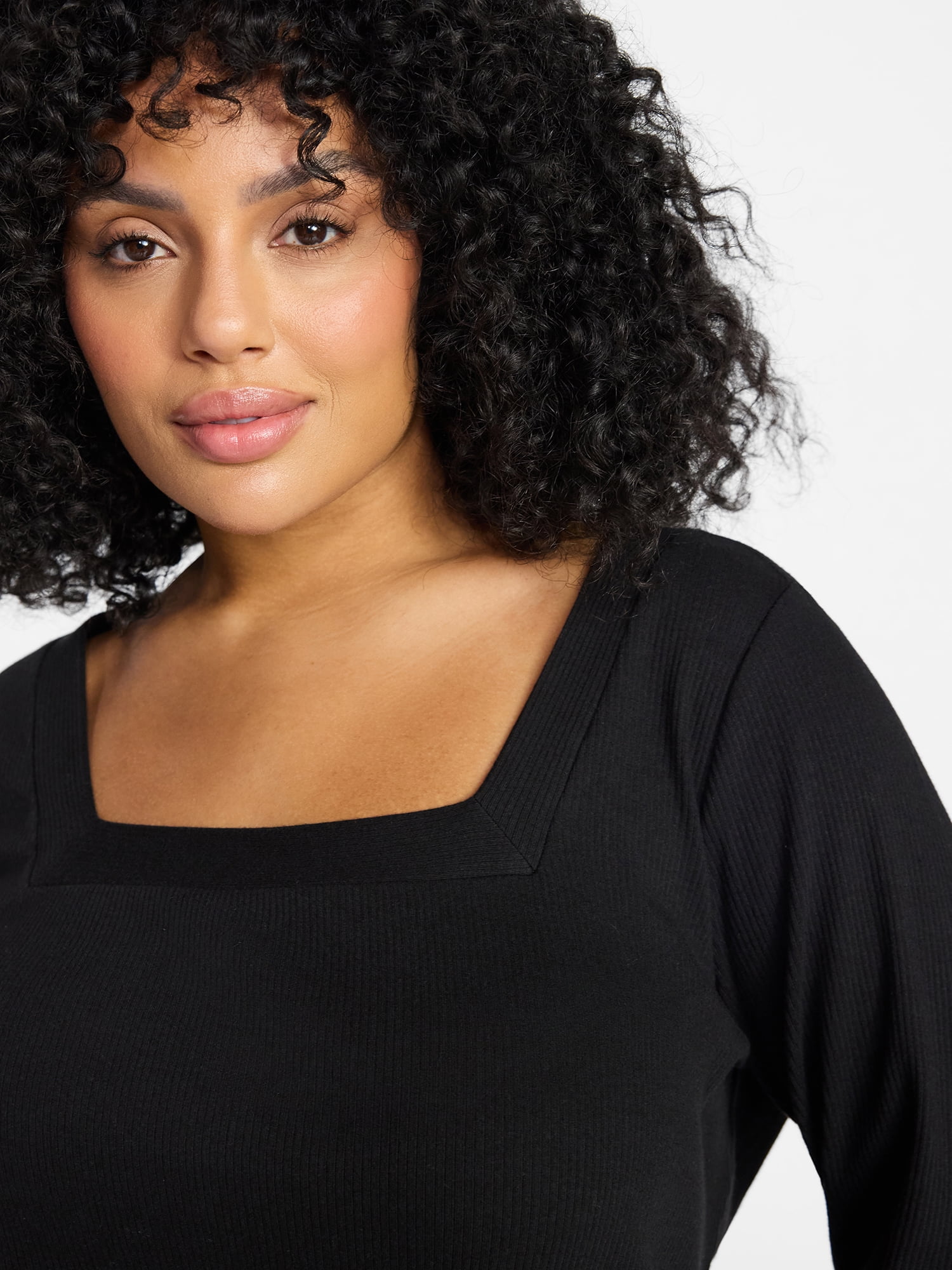 Terra & Sky Women's Plus Size Long Sleeve Square Neck Rib Top, Sizes 0X-5X