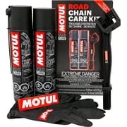 Motul C1 Chain Cleaner and C2 Motorcycle Chain Lube Kit with Brush, Gloves, and Sticker, Complete Road Motorcycle Maintenance Kit for Street Bikes and Karts
