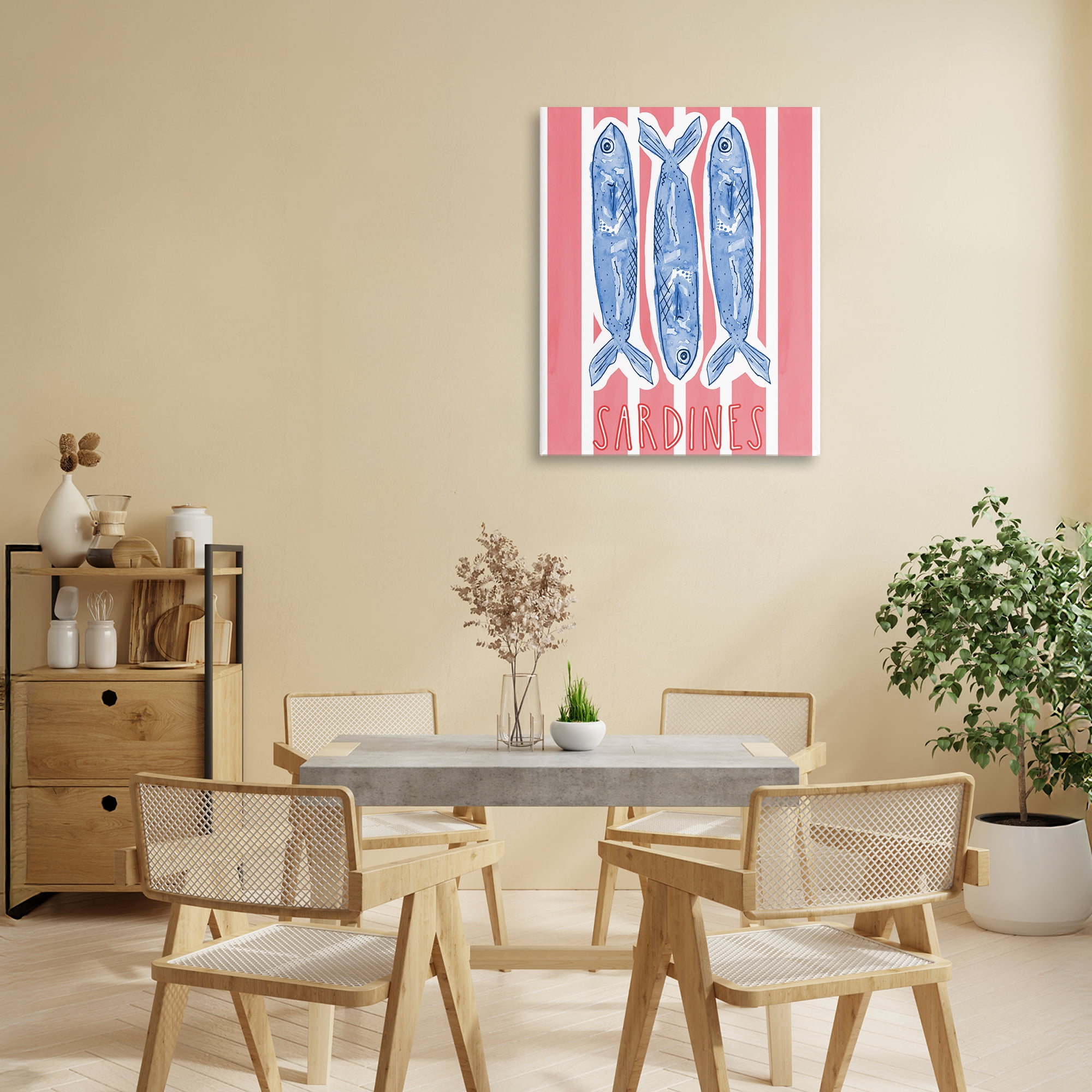 Stupell Industries Americana Sardines on Pink Stripes Canvas Wall Art, design by Nola James