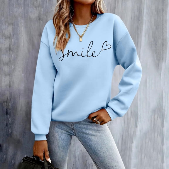 Mgmyaa Women's Long Sleeve Printed T-Shirt Round Neck Loose Casual Blouse Hoodless Sweatshirt