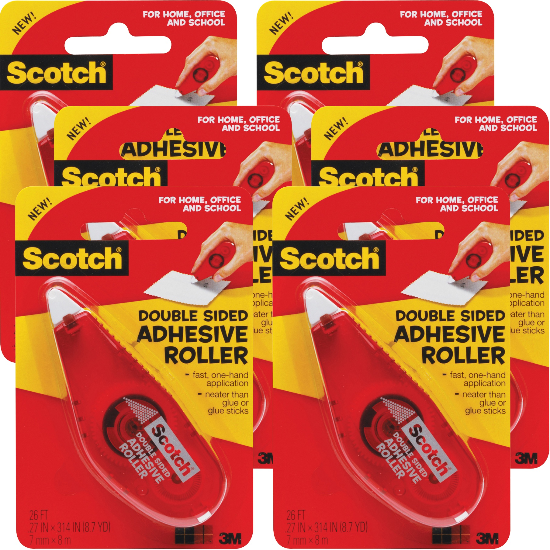Scotch DoubleSided Adhesive Roller.27"X8.7yd, Multipack Of 6