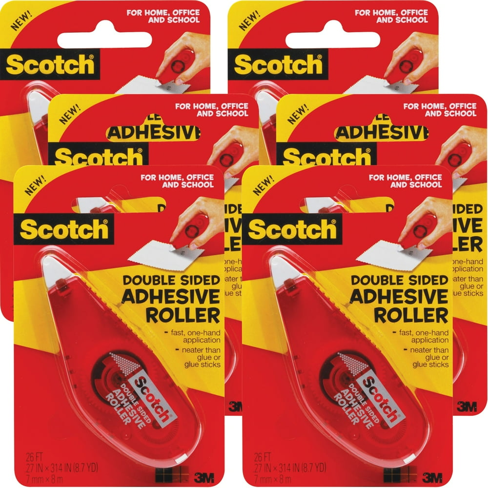 Scotch DoubleSided Adhesive Roller.27"X8.7yd, Multipack Of 6