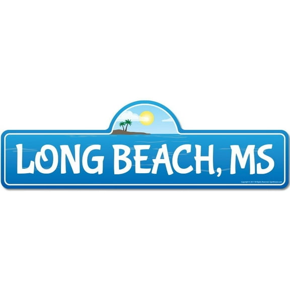 Long MS Mississippi Beach Street Sign | Indoor/Outdoor | Surfer Ocean Lover Décor For Beach House Garages Living Rooms Bedroom | Signmission Personalized Gift