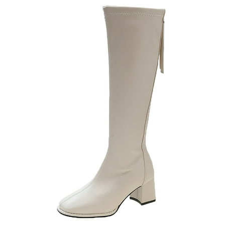 

Quealent Adult Women Shoes Over The Knee Boots for Women Wide Calf 11 Fashion Women Autumn Solid Thick Sole Square Heels Zipper Mid Boots Mid Calf White 8