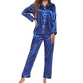 thumbnail image 1 of Monfince Womens Satin Pajamas Set Two-piece Loungewear Sleepwear Long Sleeve Button Down Shirts and Pants Pjs Nightwear, 1 of 6