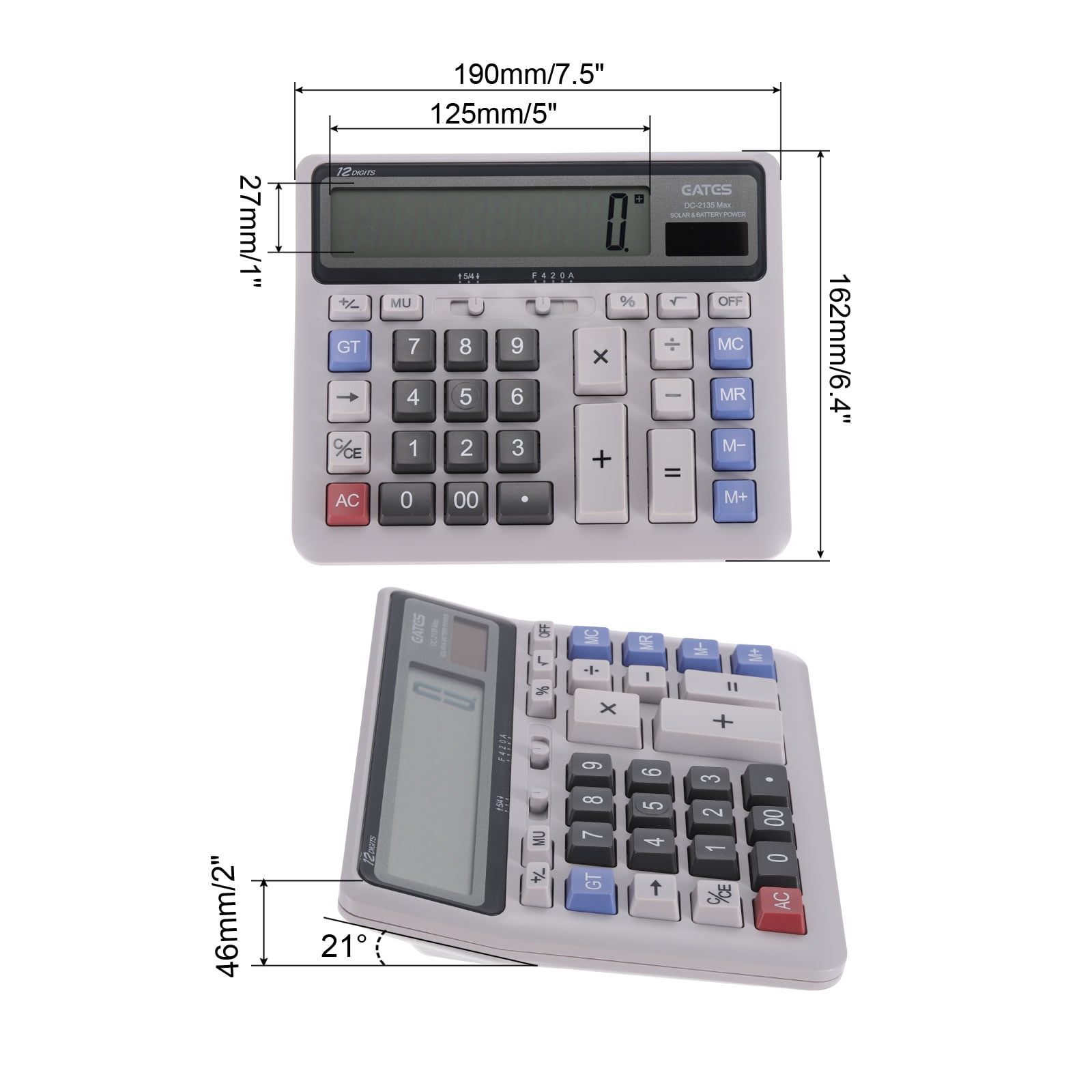 Uxcell Solar Battery Dual Powered 12 Digit Desk Calculator Electronic Calculator, Grey