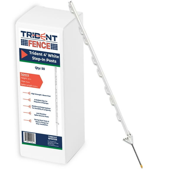 Trident Fence 4ft Poly Step-In Fence Posts - White - 50 Pack