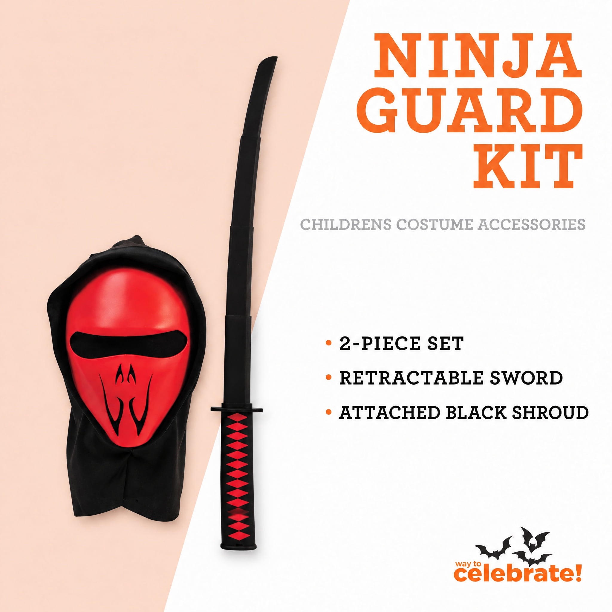 Ninja Guard Costume Accessory Kit for Adults, Red and Black, 2 Pieces, Halloween by Way To Celebrate