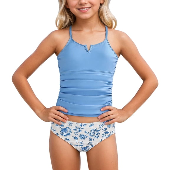 lnmuld Kids Swimsuits Girls UPF 50 Sun Protective Two Piece Swimwear Set Rash Guard Top and Swim Shorts for Beach and Activities Size:5-6 Years